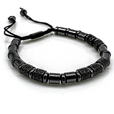 Hämatit Armband Bracelet Perlenarmband Luxury Beads CZ Black Stone Damen Herren - Bild 1 von 4