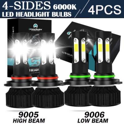 Kit combo de lâmpadas de faróis 4x 9005 9006 LED 4 LADOS feixe alto baixo xenônio super branco - Imagem 1 de 4