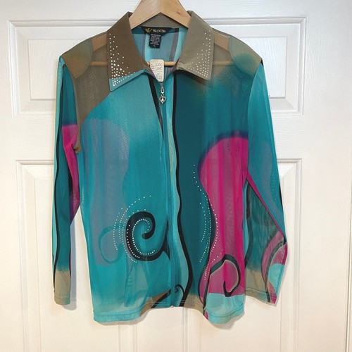 VALENTINO NUOVO Valentina maglia trasparente borchie impreziosito zip giacca audace stampa astratta L