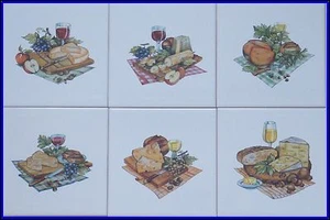6 Fliesen, Kacheln mit Käse und Wein in 15x15cm als Küchenfliesen Badfliesen - Picture 1 of 1