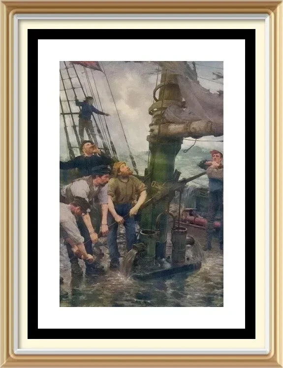 Original c1929 Lithograph HENRY SCOTT TUKE Seascape Print ALL HANDS TO THE PUMPS — 第 1/1 张图片