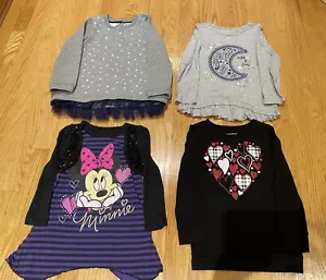 Girl 5T Lot of 4 Long Sleeve Shirts Blouses, Minnie Mouse, Hearts, Moon & Stars - Picture 1 of 10
