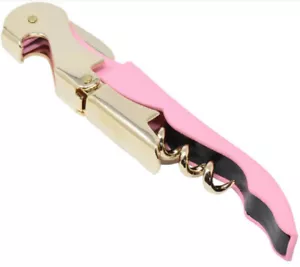 Gold & Pink Soft Velvet Touch Waiters Double Hinge Corkscrew Wine Bottle Opener - Picture 1 of 4