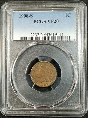 1908-S Indian Head Cent PCGS VF20 2232.20/43619114 Exquisite Coin Rare - Image 1 of 4