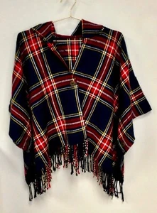 Damen Poncho kariert Einheitsgröße schwarz rot - Bild 1 von 9