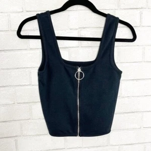 Avec Les Filles Black Zipper Front Cropped Tank Top Women's Size Small - Picture 1 of 5