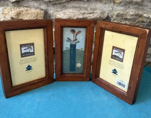 Rustic Tri Fold Warren Kimble Golf Wood Picture Frame Holds 4x6 - Picture 1 of 4