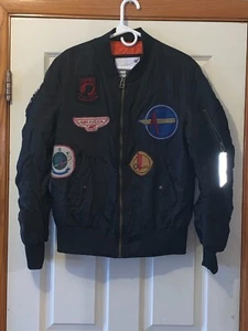 UNCLE RALPH MEDIUM LIGHT JACKET LOTS OF PATCHES CHEST IS 22" LENGTH IS 24" BLACK - Picture 1 of 6
