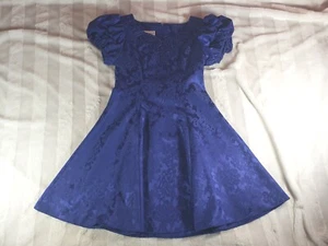 Jessica McClintock Vintage Girls Size 10 Beaded Lace Blue Damask Fit Flare Dress - Picture 1 of 15