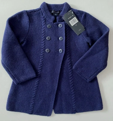 TOMMY HILFIGER Girls Cardigan Sweater Navy Button Up Cotton Blend Size 3T NWT - Image 1 of 3