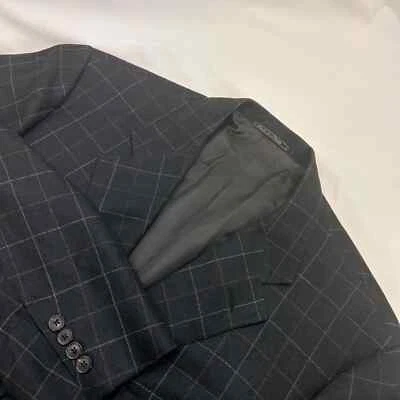 Corneliani Men's Black Orange White Windowpane Silk/Wool Three Button Blazer 56L - Image 1 of 4