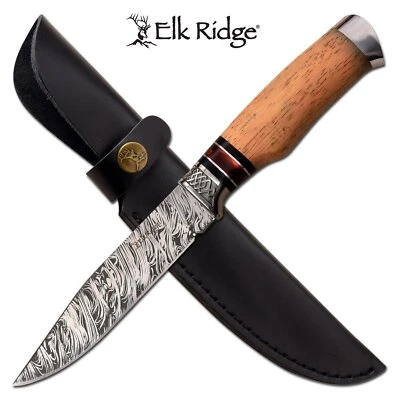 Cuchillo de Caza | Elk Ridge 5.75" Hoja Grabada Mango Madera de Arce Skinner + Funda Foto 1 de 4