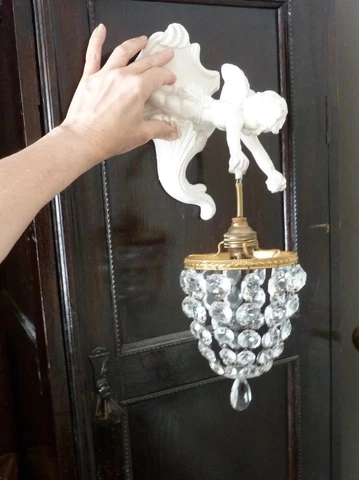 2x Vintage Wall Mounted Lamps Chandeliers with Plaster Cherubs Putti Angels Cover