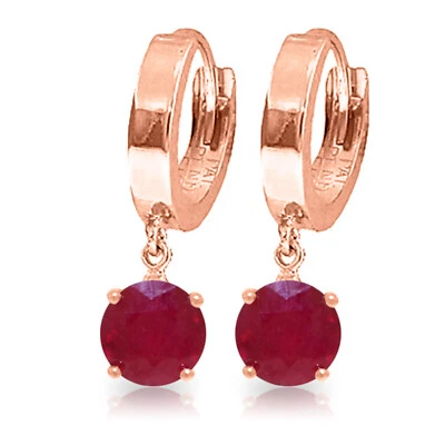 14K. SOLID GOLD HOOP EARRING WITH NATURAL RUBIES - Image 1 of 3