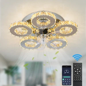LED Ceiling Fan 6-Speeds Fan Light Chandelier 5 Rings Lamp w. Remote Control - Picture 1 of 15