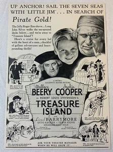 1934 movie ad page~TREASURE ISLAND~Wallace Beery, Jackie Cooper,Lionel Barrymore - Picture 1 of 1
