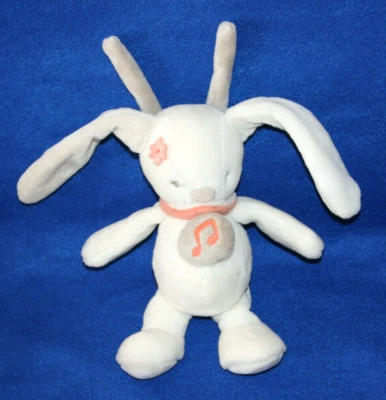 NATTOU DOUDOU PELUCHE LAPIN MUSICAL BLANC MIA ET BASILE BANDANA FLEUR ORANGEKOM9 - Photo 1/2