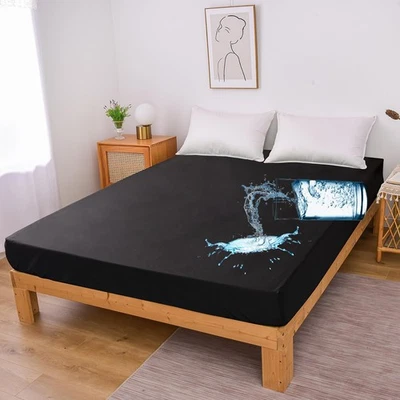 Protetor de colchão queen impermeável preto lençol ajustável respirável... - Imagem 1 de 4