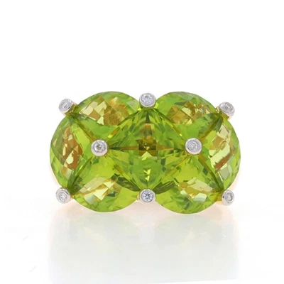 Bellarri Peridot Diamond Cluster Cocktail Ring Yellow Gold 18k SquarePie 6.84ctw - Image 1 of 4