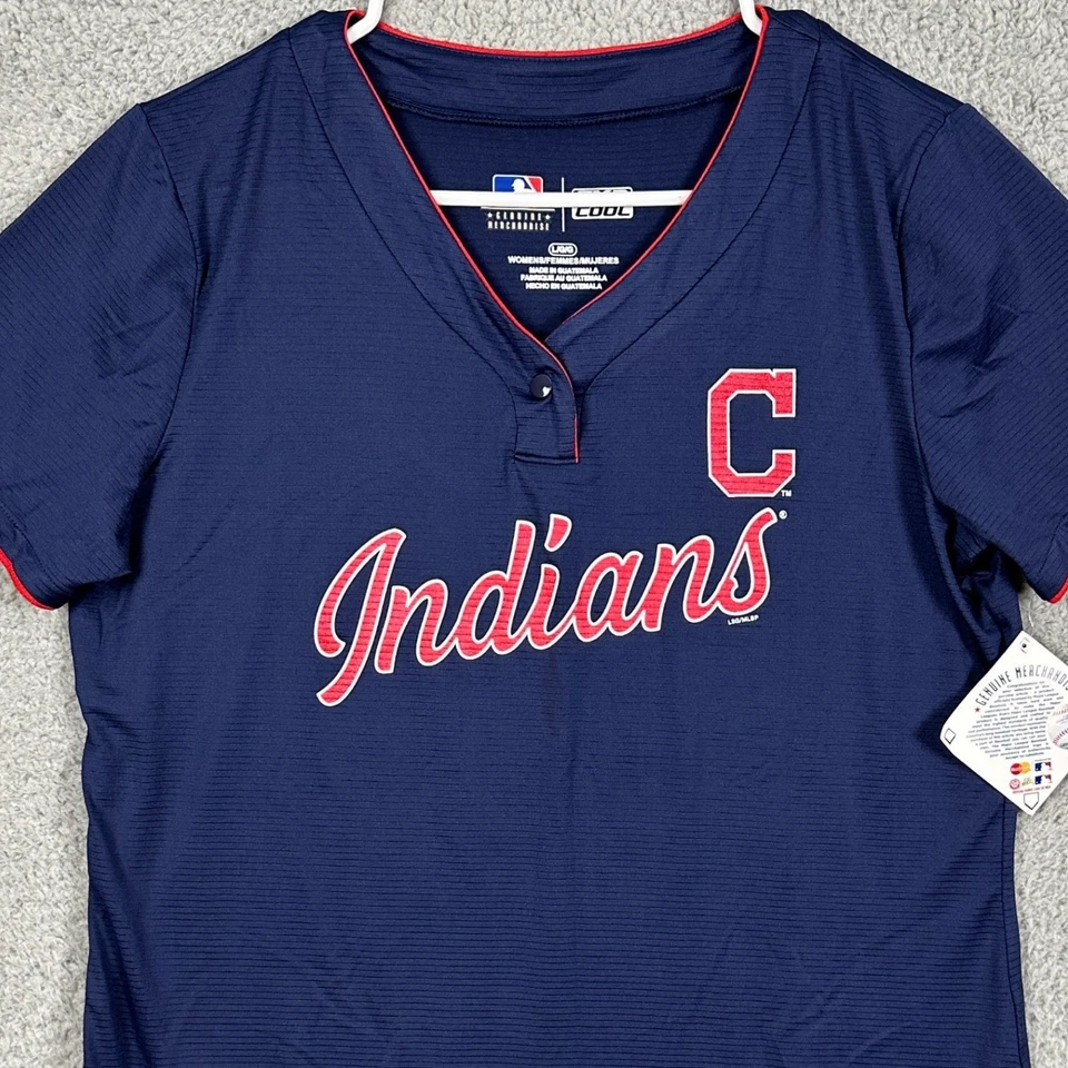 Camiseta de béisbol Cleveland Indians para mujer grande azul cuello en V TX3 genial NUEVA Foto 1 de 4