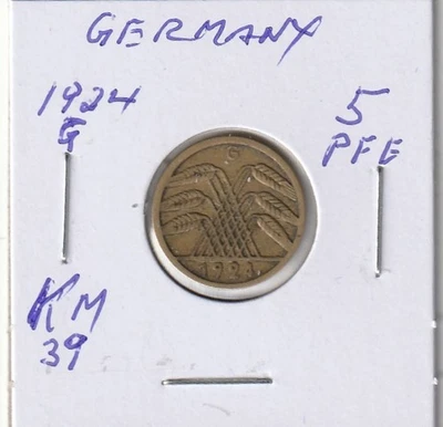 Germany 1924G 5 Pfennig - Image 1 of 2