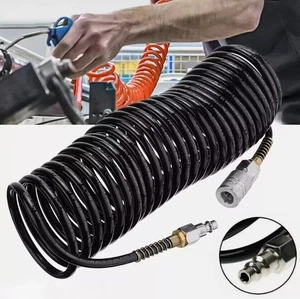Air Compressor Recoil Hose Line Spring Ends Pneumatic Tube Tools 25FT 1/4"NPT - Picture 1 of 6