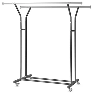 Heavy Duty Clothes Rack with Wheels and Bottom Shelf, 52.36'' Metal Double Ra... - Picture 1 of 8