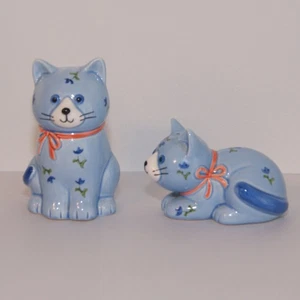 Vintage Otagiri Japan Cat Salt & Pepper / Shakers Blue & White Ceramic Cruet - Picture 1 of 12