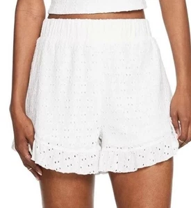 SO Shorts White Knit Eyelet Ruffle Elastic Waist Jr Girls Women's-sz L - Picture 1 of 3