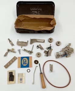 Vintage Pfaff Sewing Machine Needles Feet & Parts In Metal Box - Picture 1 of 10