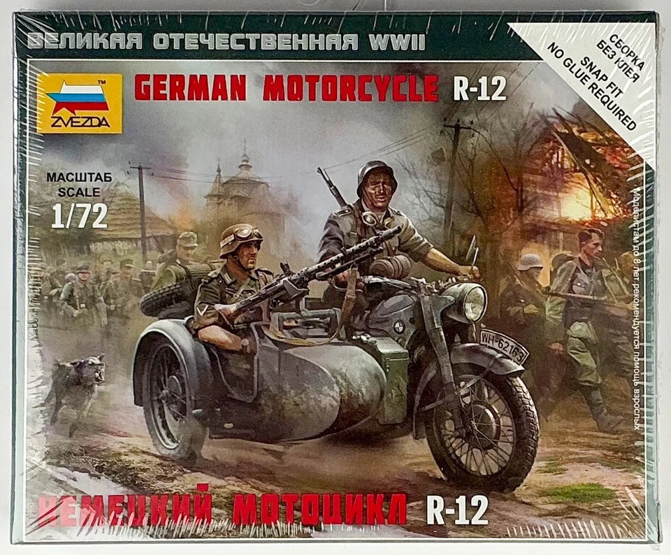Zvezda 6142 Motocicleta Alemana R-12 con Tripulación Segunda Guerra Mundial Escala 1/72 Kit Modelo Plástico Foto 1 de 1