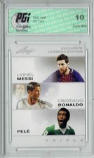THE TRIPLE! Pele, Lionel Messi, Cristiano Ronaldo 2022 Leaf Legends Card PGI 10
