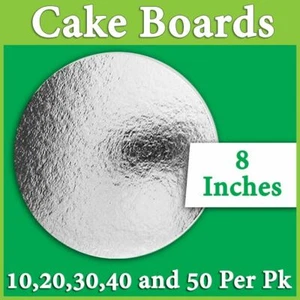 Cake Board Silver RD 8"-Cake Decoration Cupcake Window Baking Boxes AU STOCK - Picture 1 of 2