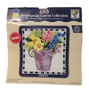 DMC Needlepoint Canvas Flowers Pail 8x8 Floral Blooms New in Package - Picture 1 of 4