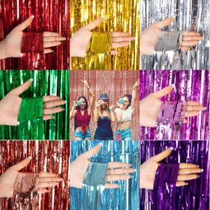 1*2m Foil Fringe Tinsel Shimmer Curtain Door Wedding Birthday Party Decorations - Picture 1 of 21