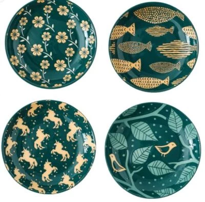 Cerámica Hecho a Mano - Juego de Platos de Cena de 4- 8"x 1.8" Plato para Servir con Diseño Foto 1 de 3