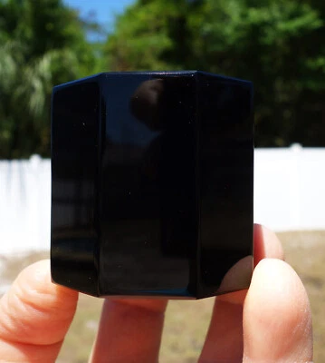 Black OBSIDIAN OCTAGON Scrying Mirror Tarot Crystal Mexico True Volcanic Glass - Image 1 of 4