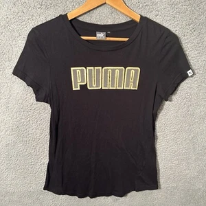 Puma Short Sleeve Logo Crew Neck Activewear Top Women's M Black Pullover - Picture 1 of 8