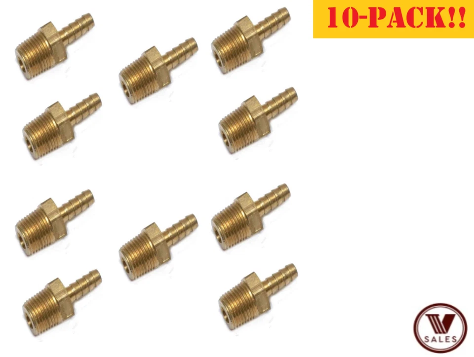 10-PACK! NEW!! 1/8"X1/8" Brass MALE NPT Barb Hose Straight Fitting 125-2A - Image 1 of 4