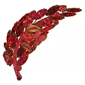 Vintage Brosche rosa & Blattgold Strass. - Bild 1 von 3