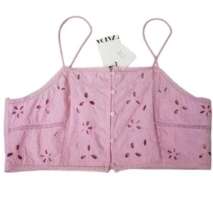 Neu Zara Rosa Ösen Cropped Tank Top Größe Large Barbie Romantisch Sommer - Bild 1 von 12