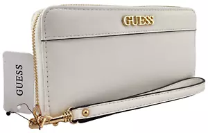 GUESS HARLESTON LOGO ZIP-AROUND WRISTLET WALLET PURSE White • AUTHENTIC New BNWT - Picture 1 of 11