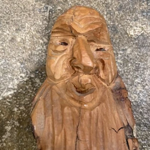 Hand Carved Wood Old Man Face Folk Art Spirit Tree Driftwood Wise - Picture 1 of 6