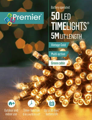 Vintage Gold 50 Premier Battery Operated Timer Lights Indoor Outdoor Christmas - Image 1 of 3