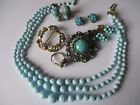 Vintage 1950s blue glass jewellery earrings brooches ring & necklace