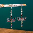 Women Gorgeous Shiny Drop Earrings Zircon Dragonfly Shape Colorful Vintage Gift