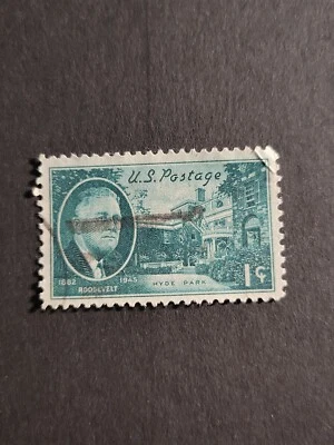 US Stamp Sc# 930 Roosevelt Hyde Park 1c 1946 Green Used - # 4696 - Image 1 of 4
