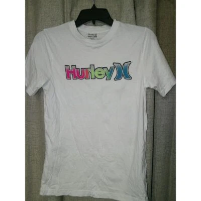 Hurley белая футболка с радужным градиентом логотип повседневный серфинг коньков Streetwear - Изображение 1 из 3