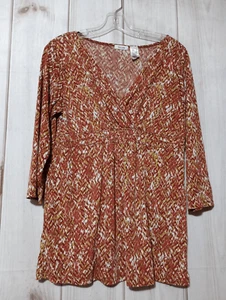 Liz and Co Shirt Ladies Large VNeck 3/4 Sleeve Burnt Orange - Picture 1 of 9