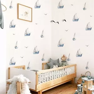 40 x Sailing Boat Wall Decal Stickers Boys Kids Child Bedroom Nursery Playroom - Picture 1 of 4